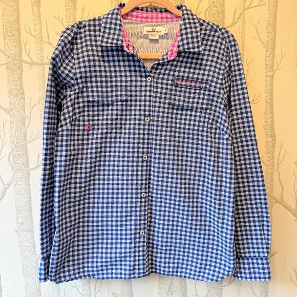 Vineyard Vines Tops - Vineyard Vines Performance Blue Gingham Shirt- Size 10